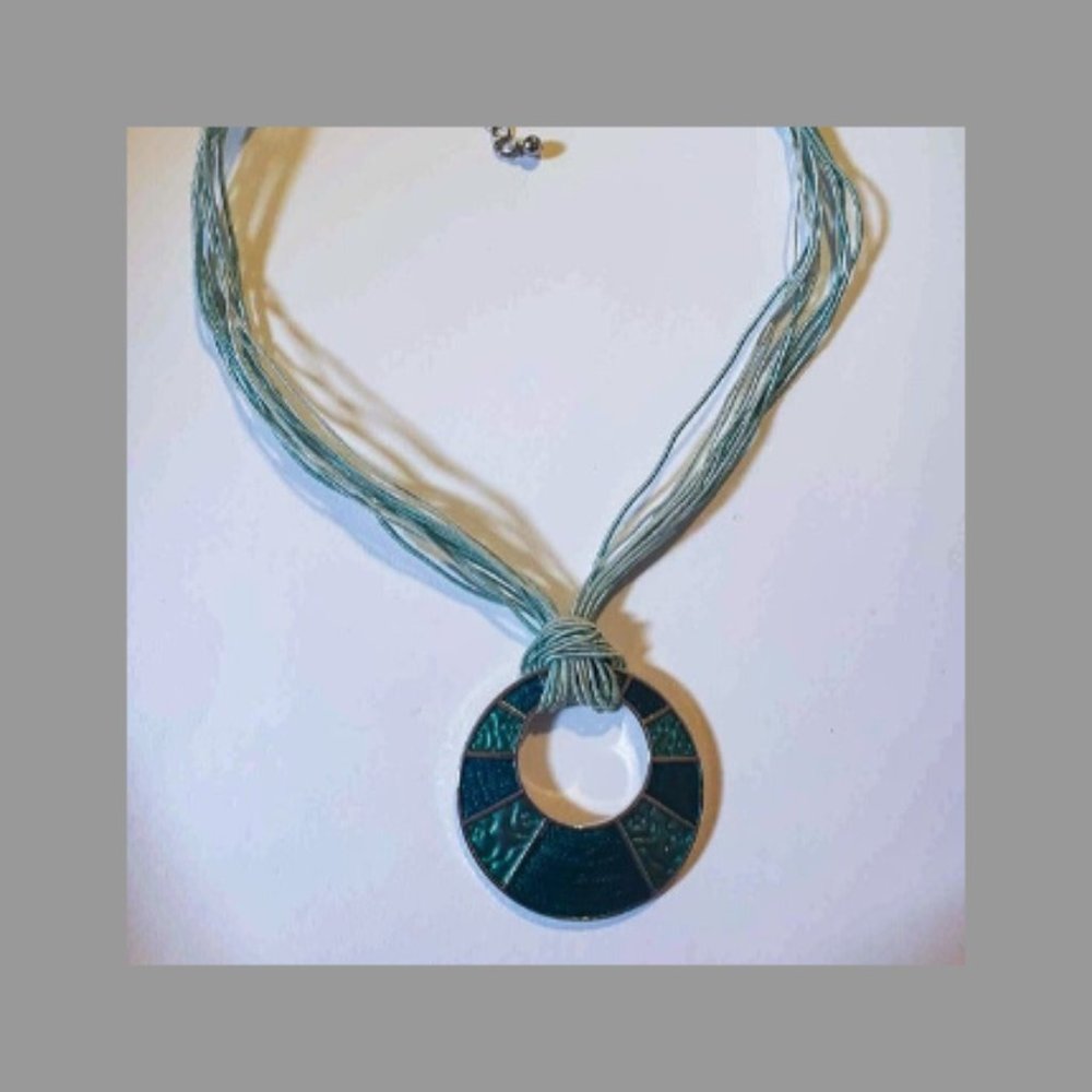 LIA SOPHIA seafoam green multi-corded silver necklace - signed - New